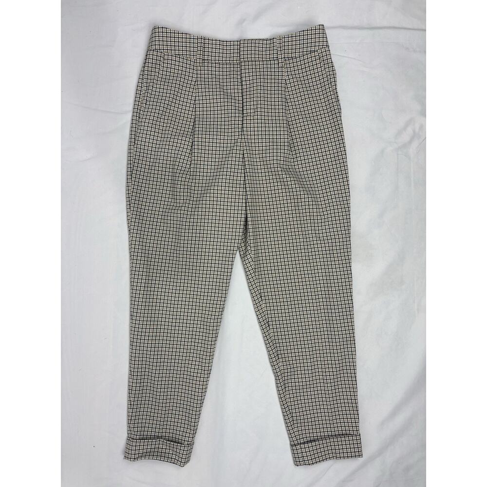 Banana Republic Women High Rise Pleated Tapered Crop Pants Plaid Cuffed Sz 4